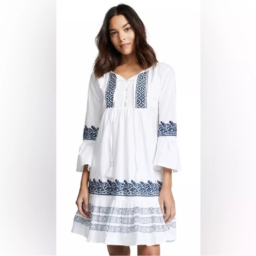 Roller Rabbit Mona Border Maricruz Dress Long Sleeve White Blue size XS - Picture 2 of 9